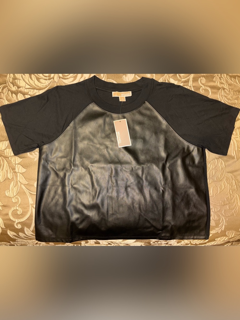 Michael Kors Faux Leather Black Crop Top Medium NWT